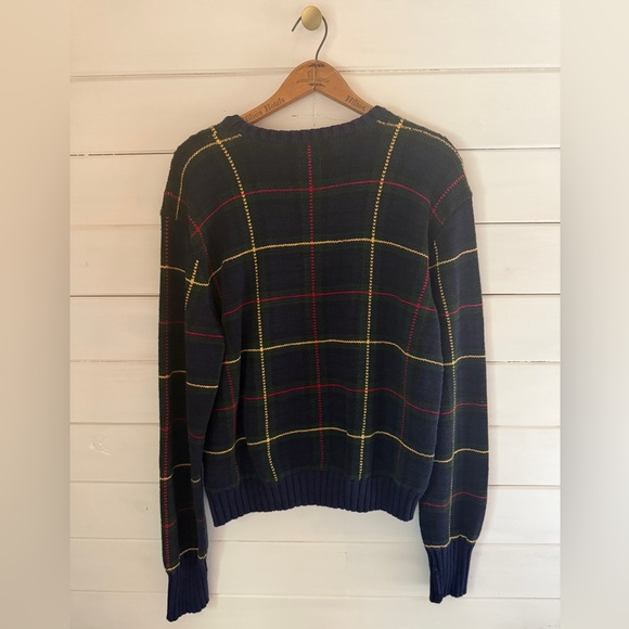 VTG POLO RALPH LAUREN Pullover Sweater Cotton Knit Men Sz XL Tartan Plaid Preppy - Picture 2 of 6
